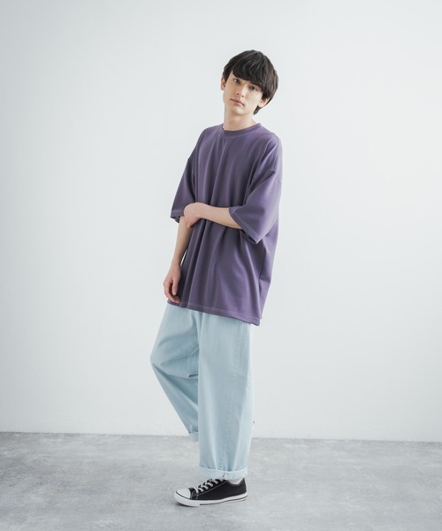 Rocky Monroe(ロッキーモンロー)の「オーバーサイズ 接触冷感 クールダンボール配色ステッチクルーネックTシャツ(Tシャツ/カットソー・メンズ・ホワイト/チャコールグレー/ライトグレー/ブラック/パープル/マスタード/ブルーグリーン/ライトベージュ・M/L)」の20枚目の写真