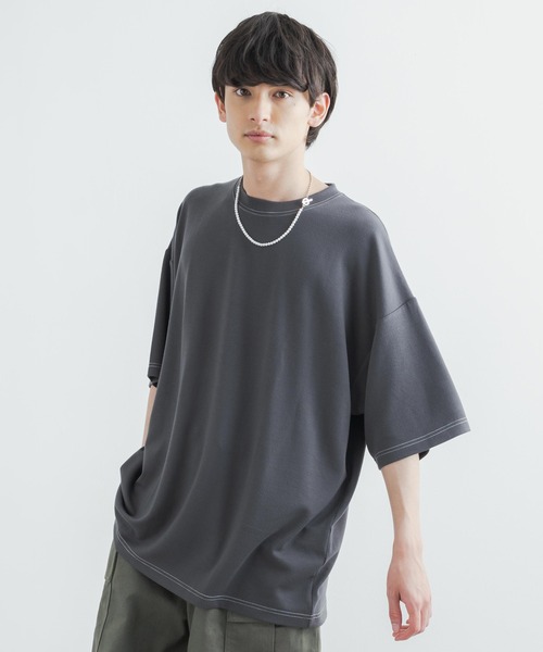 Rocky Monroe(ロッキーモンロー)の「オーバーサイズ 接触冷感 クールダンボール配色ステッチクルーネックTシャツ(Tシャツ/カットソー・メンズ・ホワイト/チャコールグレー/ライトグレー/ブラック/パープル/マスタード/ブルーグリーン/ライトベージュ・M/L)」の15枚目の写真