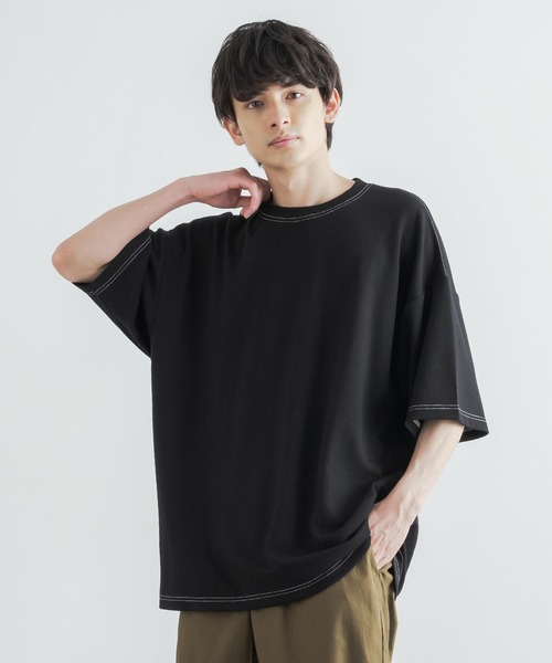 Rocky Monroe(ロッキーモンロー)の「オーバーサイズ 接触冷感 クールダンボール配色ステッチクルーネックTシャツ(Tシャツ/カットソー・メンズ・ホワイト/チャコールグレー/ライトグレー/ブラック/パープル/マスタード/ブルーグリーン/ライトベージュ・M/L)」の9枚目の写真