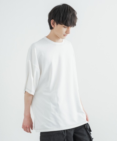 Rocky Monroe(ロッキーモンロー)の「オーバーサイズ 接触冷感 クールダンボール配色ステッチクルーネックTシャツ(Tシャツ/カットソー・メンズ・ホワイト/チャコールグレー/ライトグレー/ブラック/パープル/マスタード/ブルーグリーン/ライトベージュ・M/L)」の14枚目の写真