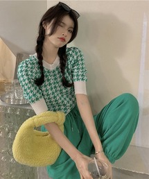 SVEC（シュベック）の「ハウンド・トゥース ショートスリーブ サマーニット（Tシャツ/カットソー）」