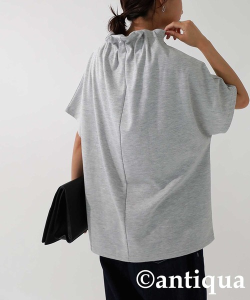 売れ筋商品|||アンティグア カットソー レディース  Heathered Gray, Navy ネックギャザーカットソー（Tシャツ/カットソー）｜antiqua