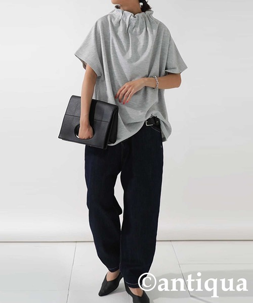 売れ筋商品|||アンティグア カットソー レディース  Heathered Gray, Navy ネックギャザーカットソー（Tシャツ/カットソー）｜antiqua