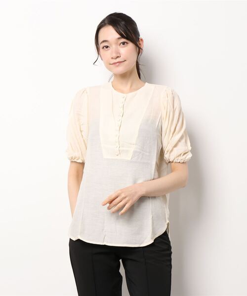 STYLEBLOCK(スタイルブロック)の「楊柳ボリュームスリーブブラウス(シャツ/ブラウス・レディース・ブラック/ホワイト系その他/オレンジ・M)」の1枚目の写真