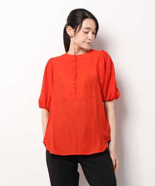 STYLEBLOCK(スタイルブロック)の「楊柳ボリュームスリーブブラウス(シャツ/ブラウス・レディース・ブラック/ホワイト系その他/オレンジ・M)」の3枚目の写真