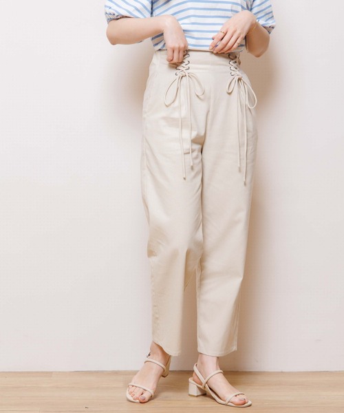 flower(フラワー)の「マリンレースアップパンツ(スラックス・レディース・アイボリー/ネイビー・FREE)」の2枚目の写真