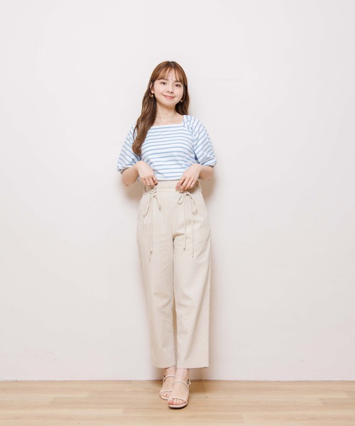 flower(フラワー)の「マリンレースアップパンツ(スラックス・レディース・アイボリー/ネイビー・FREE)」の6枚目の写真