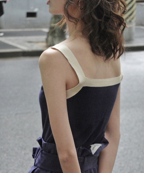 MANGROVE（マングローブ）の「デザインストラップニットキャミソール（キャミソール・レディース・ネイビー/アイボリー/ホワイト×レッド/ホワイト×ネイビー・FREE）」の4枚目の写真