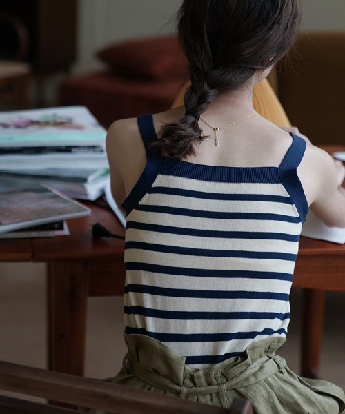 MANGROVE（マングローブ）の「デザインストラップニットキャミソール（キャミソール・レディース・ネイビー/アイボリー/ホワイト×レッド/ホワイト×ネイビー・FREE）」の8枚目の写真