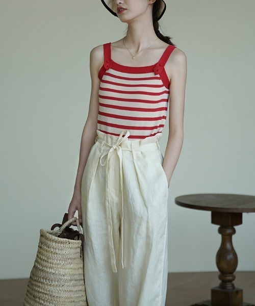 MANGROVE（マングローブ）の「デザインストラップニットキャミソール（キャミソール・レディース・ネイビー/アイボリー/ホワイト×レッド/ホワイト×ネイビー・FREE）」の15枚目の写真
