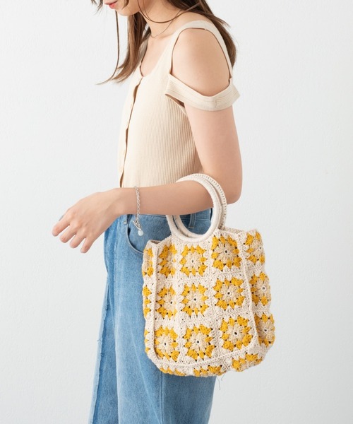 Kastane（カスタネ）の「パッチワークハンドクロシェBAG（ハンドバッグ・レディース・ブラック/ベージュ/アイボリー・FREE）」の11枚目の写真