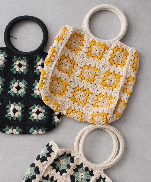 Kastane（カスタネ）の「パッチワークハンドクロシェBAG（ハンドバッグ・レディース・ブラック/ベージュ/アイボリー・FREE）」の6枚目の写真