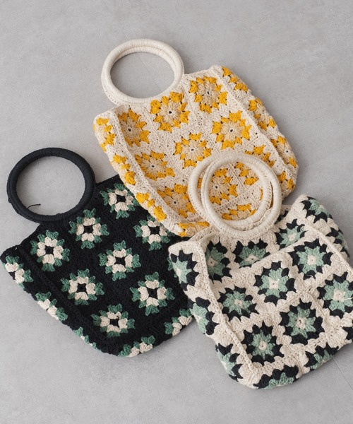 Kastane（カスタネ）の「パッチワークハンドクロシェBAG（ハンドバッグ・レディース・ブラック/ベージュ/アイボリー・FREE）」の4枚目の写真