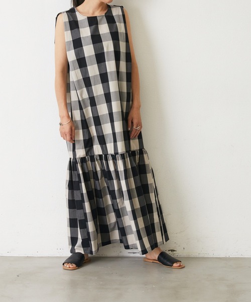 Shelly island(シェリーアイランド)の「アソートチェックロングワンピース(ワンピース・レディース・ブラック・M)」の2枚目の写真