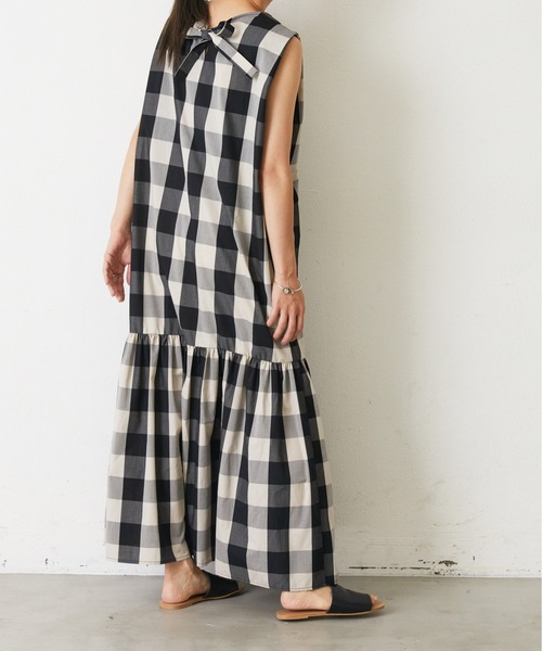 Shelly island(シェリーアイランド)の「アソートチェックロングワンピース(ワンピース・レディース・ブラック・M)」の3枚目の写真