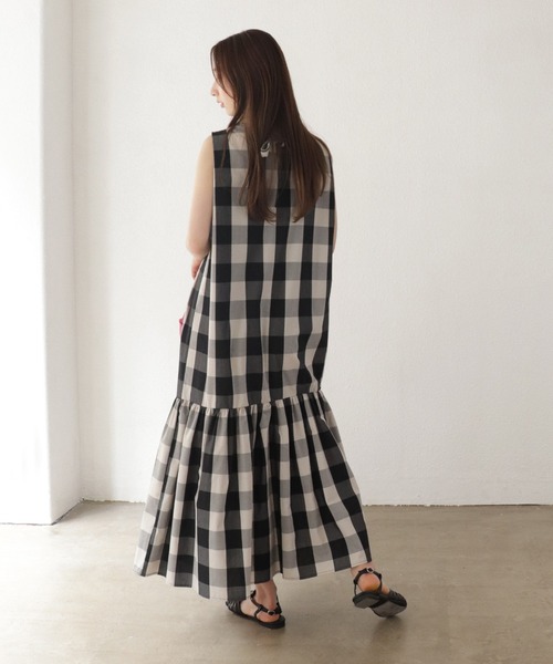 Shelly island(シェリーアイランド)の「アソートチェックロングワンピース(ワンピース・レディース・ブラック・M)」の10枚目の写真