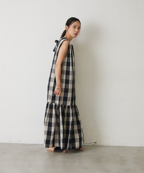 Shelly island(シェリーアイランド)の「アソートチェックロングワンピース(ワンピース・レディース・ブラック・M)」の6枚目の写真