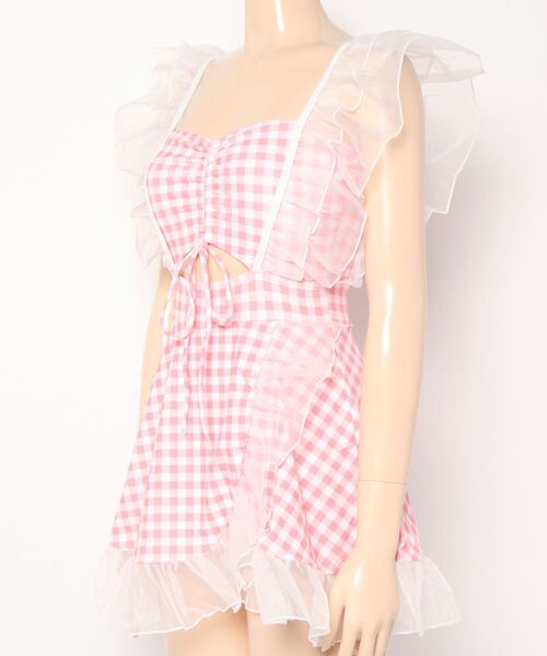 Jasmine Grandiflorum(ジャスミングランディフローラム)の「【Jasmine】フリルギンガムチェック体型カバー水着 (SS)(水着・レディース・ピンク/ライトブルー/ネイビー/ブラック・MEDIUM/X-LARGE/LARGE)」の20枚目の写真