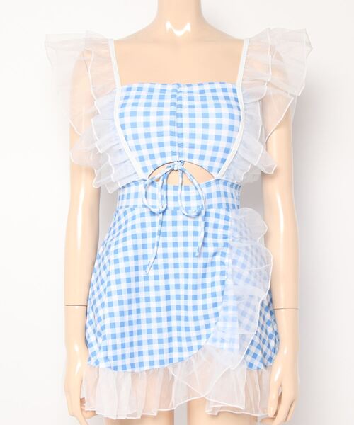 Jasmine Grandiflorum(ジャスミングランディフローラム)の「【Jasmine】フリルギンガムチェック体型カバー水着 (SS)(水着・レディース・ピンク/ライトブルー/ネイビー/ブラック・MEDIUM/X-LARGE/LARGE)」の22枚目の写真
