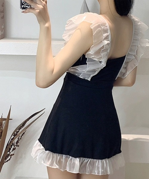 Jasmine Grandiflorum(ジャスミングランディフローラム)の「【Jasmine】フリルギンガムチェック体型カバー水着 (SS)(水着・レディース・ピンク/ライトブルー/ネイビー/ブラック・MEDIUM/X-LARGE/LARGE)」の15枚目の写真