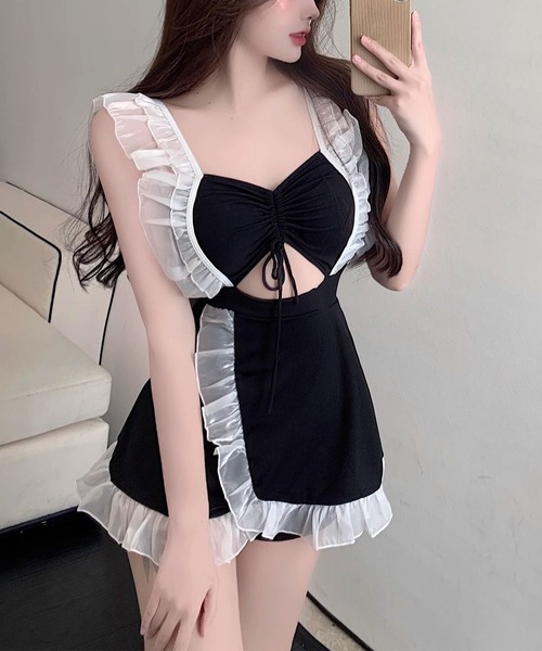 Jasmine Grandiflorum(ジャスミングランディフローラム)の「【Jasmine】フリルギンガムチェック体型カバー水着 (SS)(水着・レディース・ピンク/ライトブルー/ネイビー/ブラック・MEDIUM/X-LARGE/LARGE)」の13枚目の写真