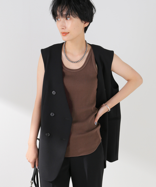 FRAMeWORK（フレームワーク）の「【Healthknit/ヘルスニット】ブロードリブタンクトップ3（タンクトップ・レディース・ホワイト/ブラウン/オレンジ/グリーン/スミクロ・FREE）」の3枚目の写真