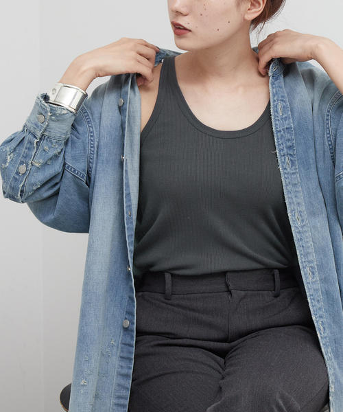 FRAMeWORK（フレームワーク）の「【Healthknit/ヘルスニット】ブロードリブタンクトップ3（タンクトップ・レディース・ホワイト/ブラウン/オレンジ/グリーン/スミクロ・FREE）」の2枚目の写真