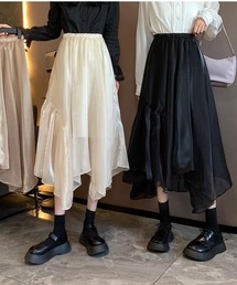 光沢シフォンアシンメトリースカート(BQ)