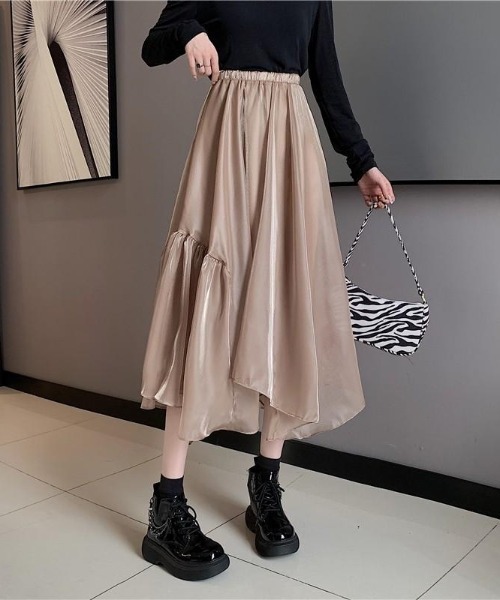almo(アルモ)の「光沢シフォンアシンメトリースカート(BQ)(スカート・レディース・ブラック/アイボリー/モカ・MEDIUM)」の15枚目の写真