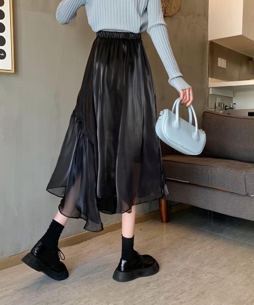 almo(アルモ)の「光沢シフォンアシンメトリースカート(BQ)(スカート・レディース・ブラック/アイボリー/モカ・MEDIUM)」の14枚目の写真