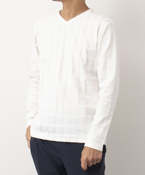 Stutostein Nolley's(シュテットシュタインノーリーズ)の「幾何学リンクスVネック長袖Tシャツ ロンT(Tシャツ/カットソー・メンズ・ホワイト/ブラック/ネイビー・L/M/S/XL)」の1枚目の写真