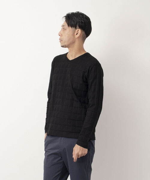 Stutostein Nolley's(シュテットシュタインノーリーズ)の「幾何学リンクスVネック長袖Tシャツ ロンT(Tシャツ/カットソー・メンズ・ホワイト/ブラック/ネイビー・L/M/S/XL)」の7枚目の写真