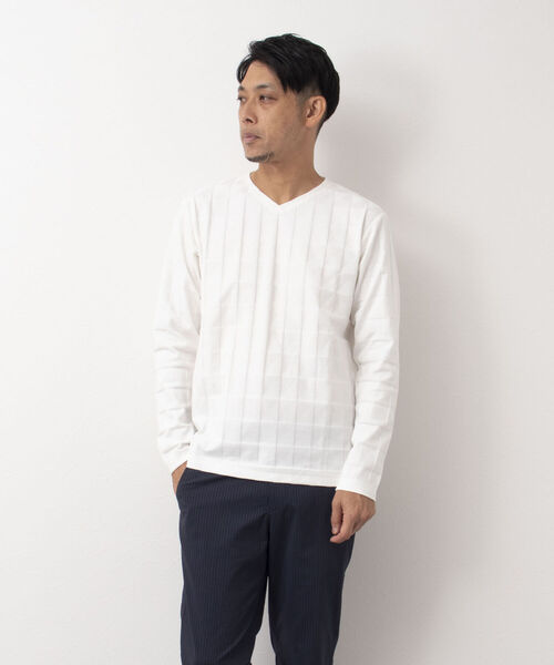 Stutostein Nolley's(シュテットシュタインノーリーズ)の「幾何学リンクスVネック長袖Tシャツ ロンT(Tシャツ/カットソー・メンズ・ホワイト/ブラック/ネイビー・L/M/S/XL)」の10枚目の写真