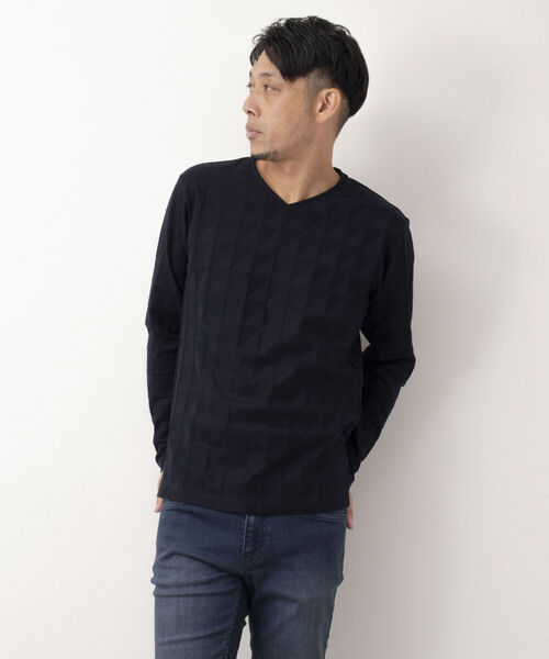 Stutostein Nolley's(シュテットシュタインノーリーズ)の「幾何学リンクスVネック長袖Tシャツ ロンT(Tシャツ/カットソー・メンズ・ホワイト/ブラック/ネイビー・L/M/S/XL)」の14枚目の写真