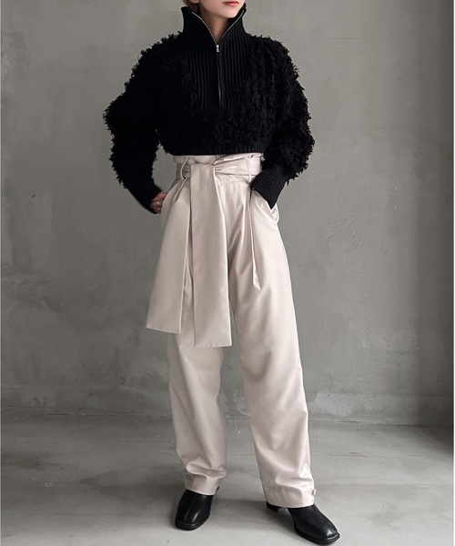 Solace（ソレイス）の「ハーフジップフリンジショートニット（ニット/セーター・レディース・ホワイト/ブラック・FREE）」の12枚目の写真