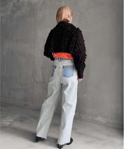 Solace（ソレイス）の「ハーフジップフリンジショートニット（ニット/セーター・レディース・ホワイト/ブラック・FREE）」の7枚目の写真