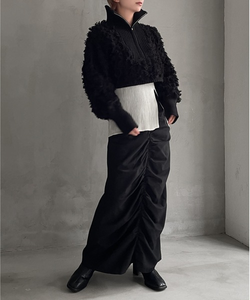 Solace（ソレイス）の「ハーフジップフリンジショートニット（ニット/セーター・レディース・ホワイト/ブラック・FREE）」の9枚目の写真