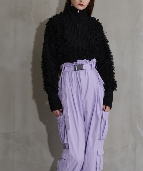 Solace（ソレイス）の「ハーフジップフリンジショートニット（ニット/セーター・レディース・ホワイト/ブラック・FREE）」の15枚目の写真