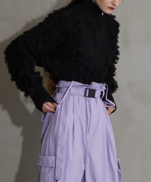 Solace（ソレイス）の「ハーフジップフリンジショートニット（ニット/セーター・レディース・ホワイト/ブラック・FREE）」の16枚目の写真