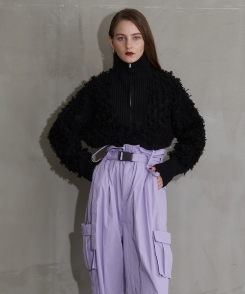 Solace（ソレイス）の「ハーフジップフリンジショートニット（ニット/セーター・レディース・ホワイト/ブラック・FREE）」の17枚目の写真