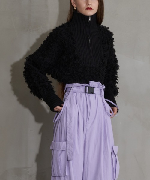 Solace（ソレイス）の「ハーフジップフリンジショートニット（ニット/セーター・レディース・ホワイト/ブラック・FREE）」の19枚目の写真