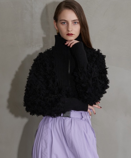 Solace（ソレイス）の「ハーフジップフリンジショートニット（ニット/セーター・レディース・ホワイト/ブラック・FREE）」の14枚目の写真