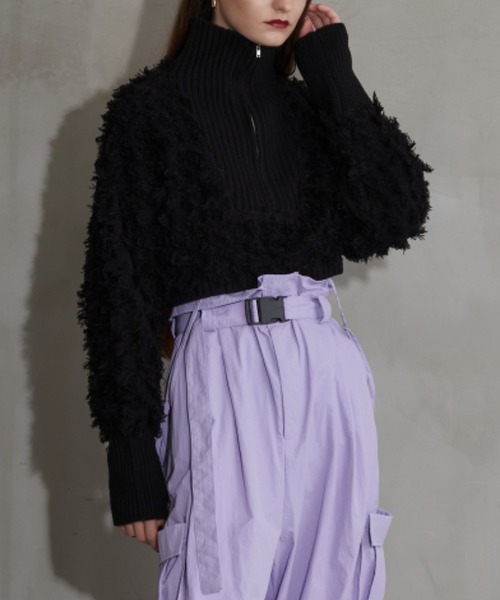 Solace（ソレイス）の「ハーフジップフリンジショートニット（ニット/セーター・レディース・ホワイト/ブラック・FREE）」の13枚目の写真