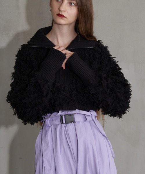 Solace（ソレイス）の「ハーフジップフリンジショートニット（ニット/セーター・レディース・ホワイト/ブラック・FREE）」の20枚目の写真