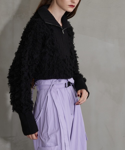 Solace（ソレイス）の「ハーフジップフリンジショートニット（ニット/セーター・レディース・ホワイト/ブラック・FREE）」の22枚目の写真