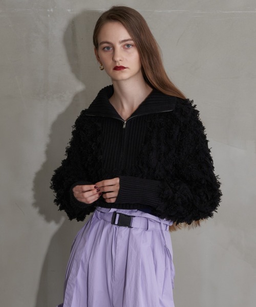 Solace（ソレイス）の「ハーフジップフリンジショートニット（ニット/セーター・レディース・ホワイト/ブラック・FREE）」の21枚目の写真