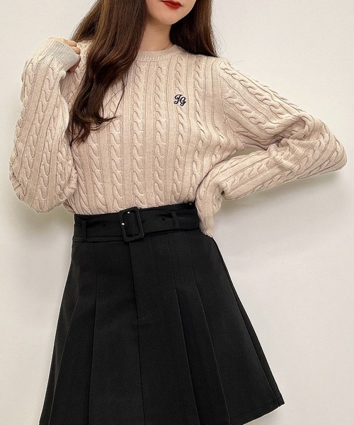 INGNI（イング）の「胸刺しゅうケーブルニット（ニット/セーター・レディース・ブラック/グリーン/アイボリー/ベージュ・M）」の3枚目の写真