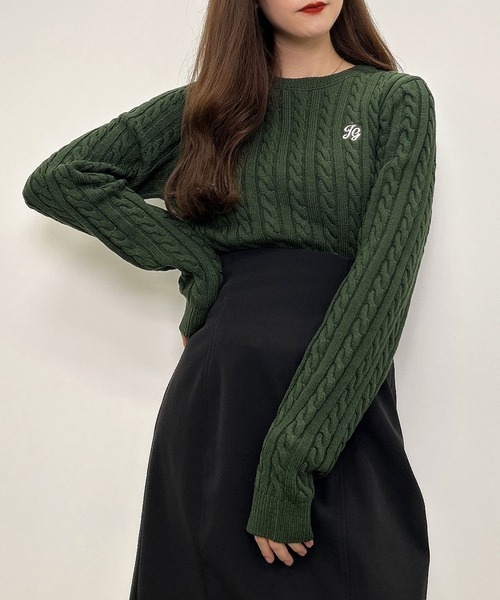 INGNI（イング）の「胸刺しゅうケーブルニット（ニット/セーター・レディース・ブラック/グリーン/アイボリー/ベージュ・M）」の4枚目の写真
