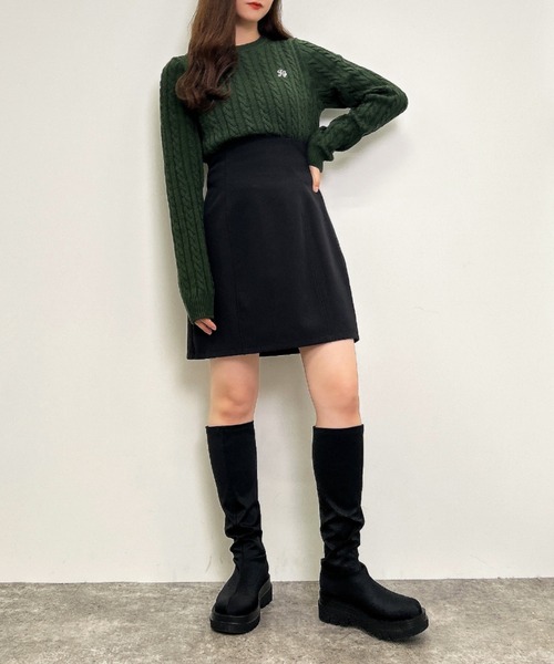 INGNI（イング）の「胸刺しゅうケーブルニット（ニット/セーター・レディース・ブラック/グリーン/アイボリー/ベージュ・M）」の18枚目の写真