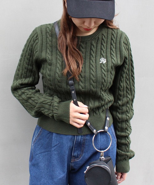 INGNI（イング）の「胸刺しゅうケーブルニット（ニット/セーター・レディース・ブラック/グリーン/アイボリー/ベージュ・M）」の19枚目の写真